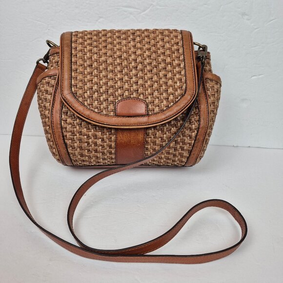 Brooks Brothers Natural Straw Weave with Leather Trim Crossbody - Picture 1 of 16